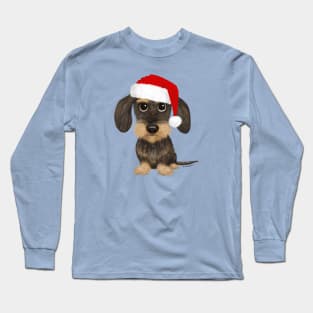 Wirehaired Dachshund with Santa Hat Cute Teckel Christmas Long Sleeve T-Shirt